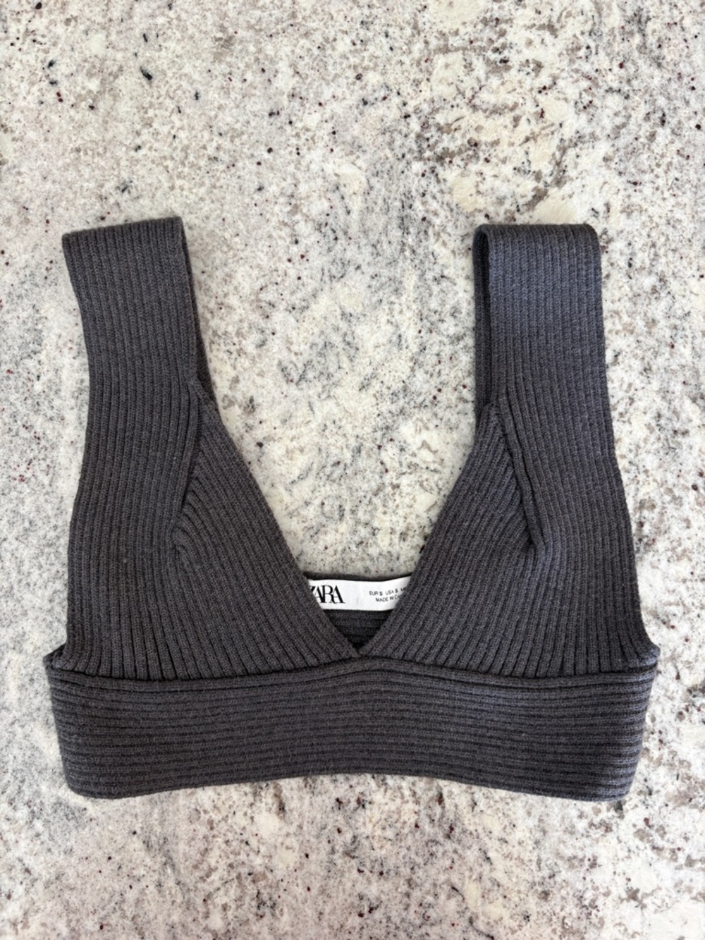 Zara Charcoal Ribbed V-Neck Bralette